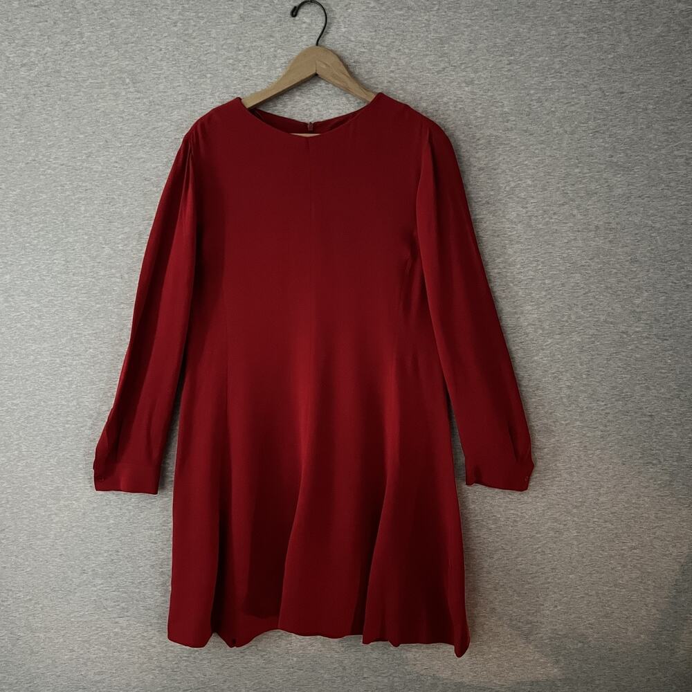 Massimo Dutti Dress Womens Size 12 Red Long Sleeve Shift Godet Flare Viscose NWT